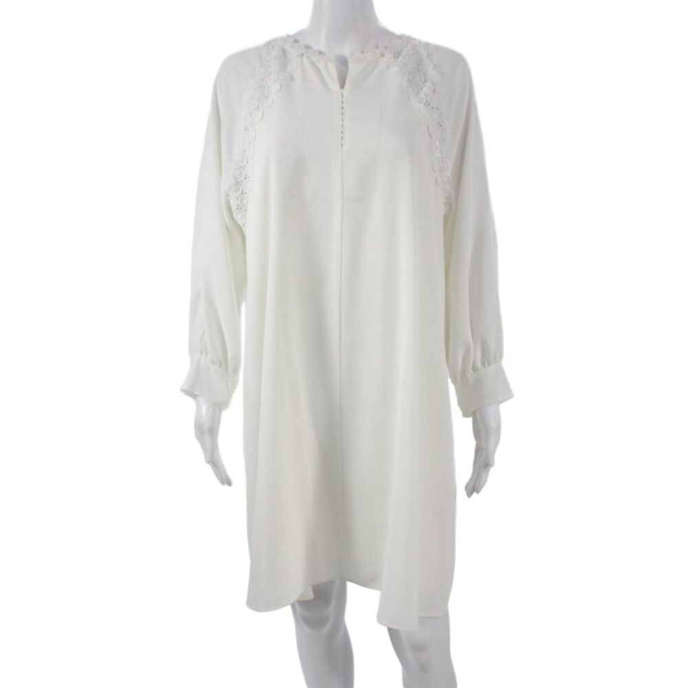 BCBGMAXAZRIA Women Shift Dress White V Neck Long Sleeve Knee Length Size L - Picture 1 of 5